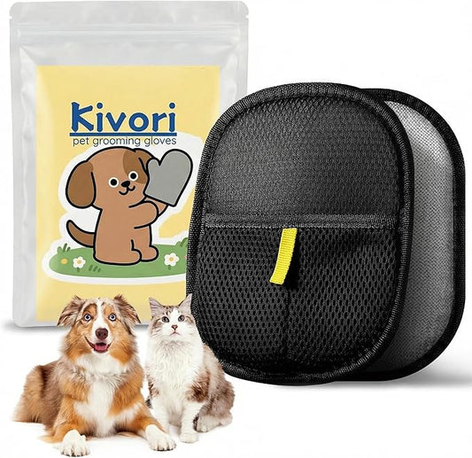 Kivori Pet Grooming Gloves, for Dogs and Cats Hair Removal Reusable Cleaning Brush Electrostatic Fur Mitts for Furniture Bedding Sofa (2PCS)