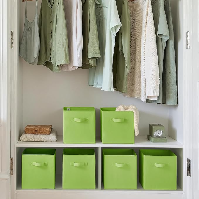 GRANNY SAYS Cube Storage Bins, 11 Inch 6-Pack Cube Organizers, Light Green | Collapsible Storage Boxes with Thickened Base Plate, Sturdy Handles, Decorative Baskets for Shelves, Closet