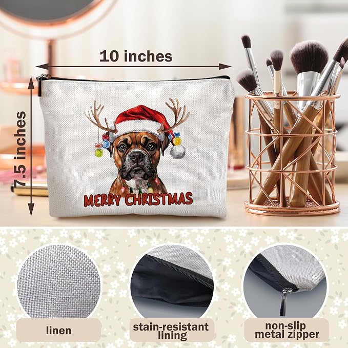DILSJ Christmas Boxer Dog Makeup Bag, Boxer Dog Gifts Cosmetic Bags For Women, Pet Lover Gifts, Christmas Zipper Makeup Pouch Travel Organizer Toiletry Bag