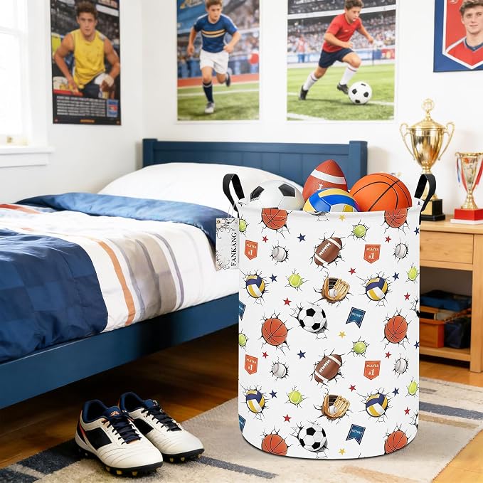 Sports Ball Storage Bin Foldable Nursery Basket | Foldable with Waterproof PE Coating Organizer Bin for Kids Boys and Girls,Office,Bedroom,Clothes