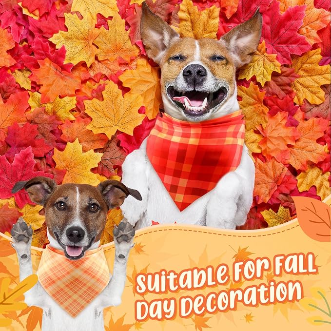 Abbylike 50 Pcs Fall Plaid Dog Bandanas Bulk, Autumn Gingham Pattern