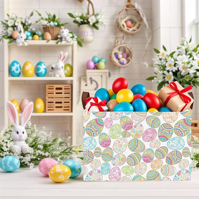 Kid Rectangular Empty Easter Basket for Girl Boy Bunny Eggs Easter Basket Gift Baby Room Decor Storage Organizer (Bohemian Retro)
