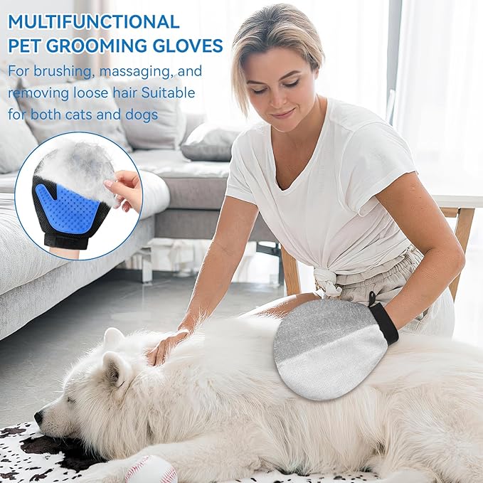 Pet Hair Removal Gloves Dual-Side Electrostatic Hair Removal & Silicone Fur Gentle Deshedding Efficient Brush for Dogs and Cats Reusable Pet Fur Grooming Glove for Couch Rug Clothes