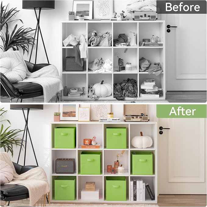 GRANNY SAYS Cube Storage Bins, 11 Inch 6-Pack Cube Organizers, Light Green | Collapsible Storage Boxes with Thickened Base Plate, Sturdy Handles, Decorative Baskets for Shelves, Closet