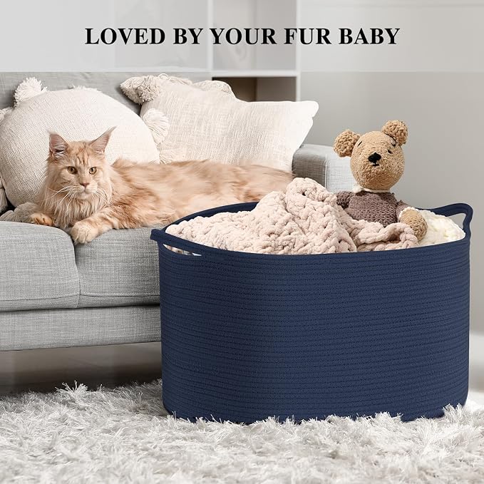 Maliton Woven Rope Blanket Basket Living Room, Storage Basket for Toy, 90L | 22"x14" cotton rope basket. Holds blankets, toys & towels & laundry. For bedroom, nursery, bath & playroom. Soft & durable.