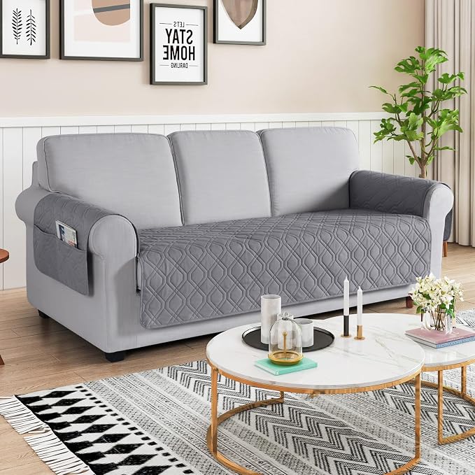 VANSOFY Waterproof Couch Cover for Pets, Light Gray, 72.4" | Non-Slip, Washable, Utility Pockets, Pet Friendly, Furniture Protector Slipcover for 3 Cushion Plus Couch
