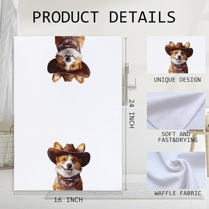 Cabana Bro Corgi Gifts Kitchen Towels, Corgi Gifts for Women Decorative Hand Towels for Bathroom, Vintage Funny Western Cowboy Puppy Dish Tea Towels for Kitchen, 16x24 Inch