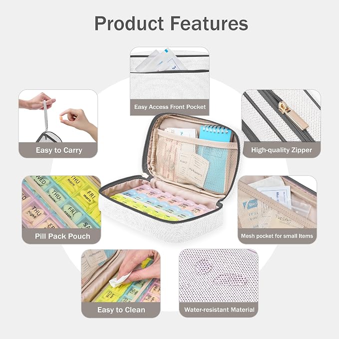 Lexeeco Travel Pill Case for Purse with Weekly Pill Organizer 3 Times a Day | Cute Am Pm Pill Box 7 Day ,Travel Medicine Organizer Pill Container Holder for Vitamins,Fish Oils,Medication,Medical Supplies