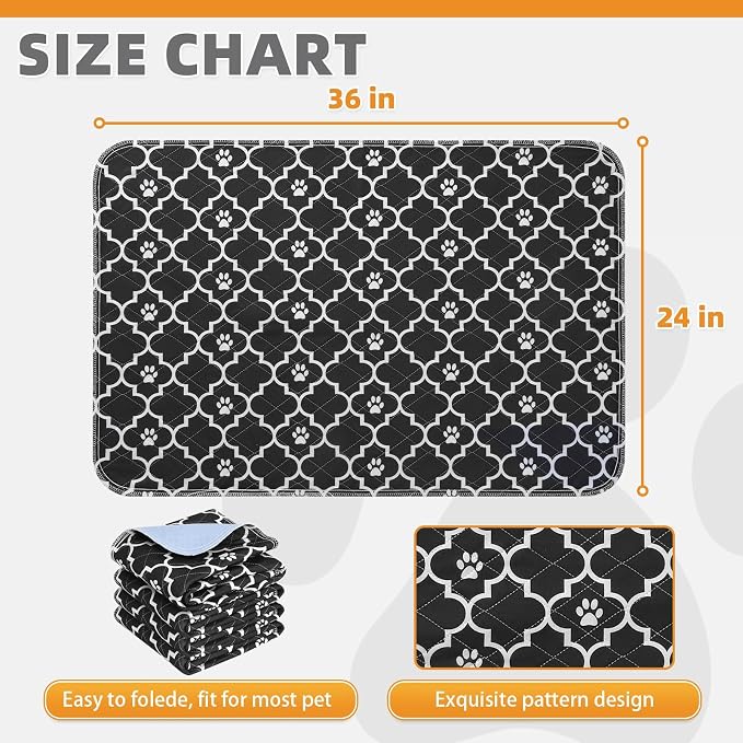 Washable Pee Pads for Dogs, 4 Packs Super Absorbent Leakproof & Non-Slip Dog Pee Pad Large, Reusable Puppy Training Pads Waterproof, Pet Mat Rug for Whelping, Floor, Crate, Car, Cats 24"x36"