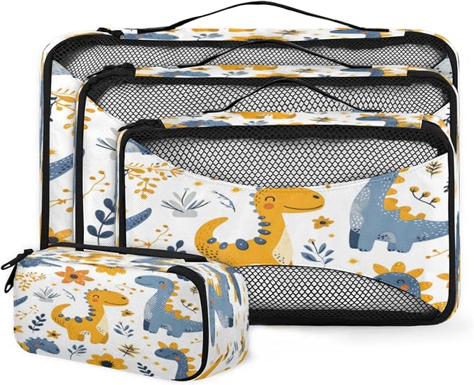 Packing Cubes for Travel, Cute Dinosaur Travel Luggage Packing Organizers for Women Men, Large Custom Toiletries Bag for Clothes Shoes, Funny Dinosaur Animal