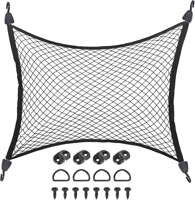 PATIKIL Truck Cargo Net, (39.4 x 31.5 Inch, Black) with Base and D-Ring | Single Elastic Adjustable Trunk Bed Net Stretchable Mesh Storage Organizer Heavy Duty for Pickup Trucks SUV Cars