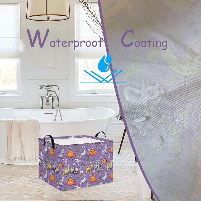 NTAO Gift Storage Basket Empty for Halloween, Storage Bin with Handles, Room Decor, Book Box(Halloween Dinosaurs)