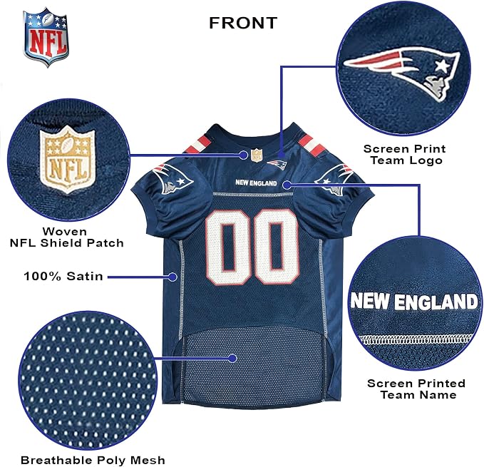 Pets First NFL New England Patriots Dog Jersey, Size X-Small, Football Shirt Costume for Pet, Dog Sports T-Shirt, NFL Team Clothing for Cats, Licensed Pet Apparel Available in 7 Sizes and 32 Teams