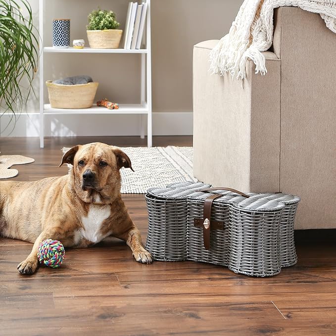 Bone Dry Pet Storage Collection Toy Basket, Small, 17.5x11x7.5", Gray Plastic Wicker