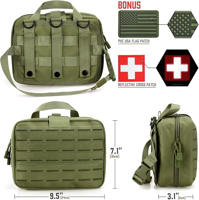 LIVANS Medical Bag, First Aid Bag Empty for Emergency & Trauma Kits | Molle Quick Release Design, Headrest Mount, Includes Flag and Cross Patch,Versatile for Tactical, Camping, Hiking and Travel