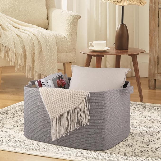 OIASKET Extra Large Blanket Basket, 24" x 16.9" x 14.2" Woven Basket | Woven Storage Basket for Living Room, Rectangle Nursery Blanket Storage for Toys, Towels, Dirty Clothes