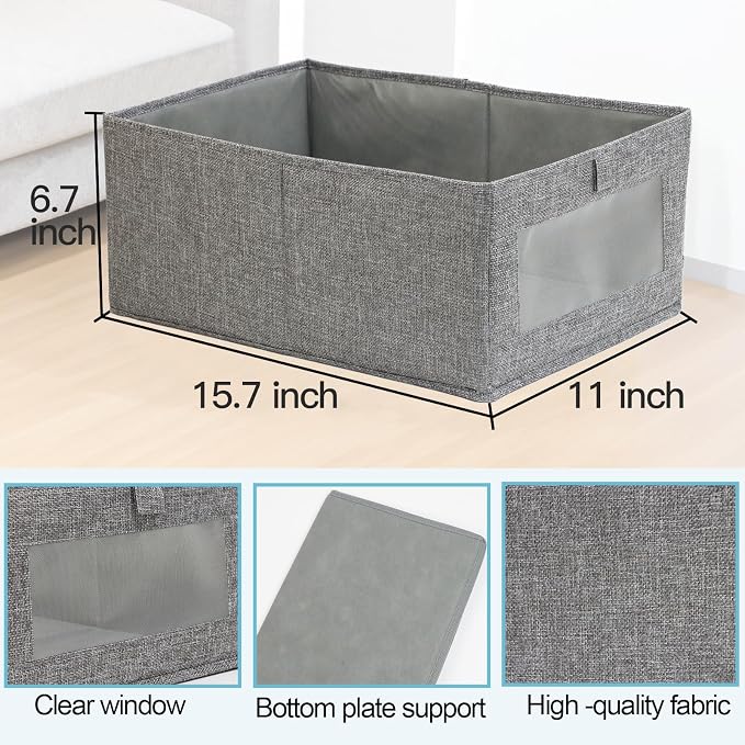 Fordonral 4 Pack Closet Organizers and Storage Bins, Storage Containers for Organizing Clothing, Jeans, Toys, Books, Shelves, Wardrobe - Closet Organizer, Large Storage Boxes Baskets with Window