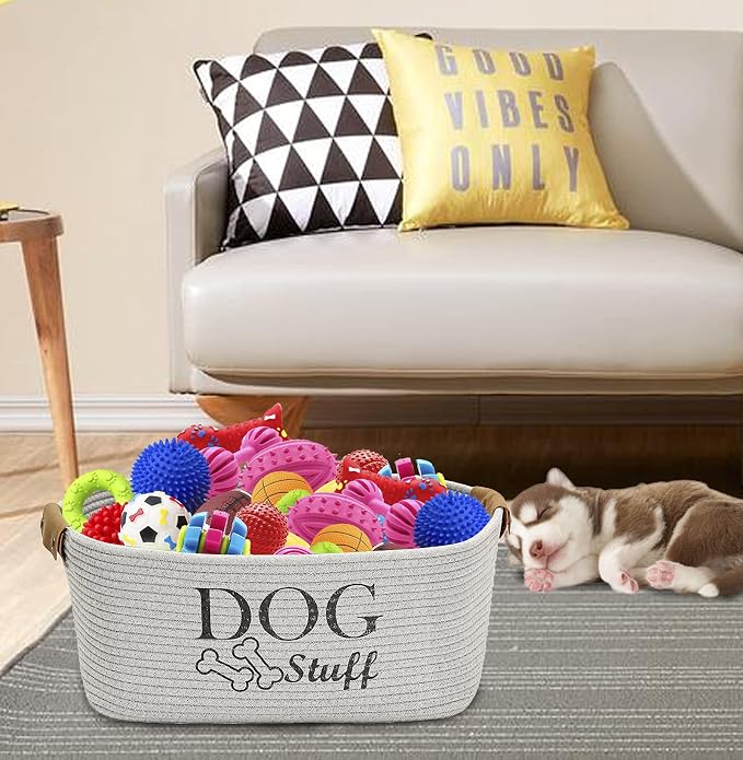 Square Dog toy basket storage Cotton Rope Storage Basket Pet/Pet Toy And Accessory Storage Bin Doy Toy Box-Gray