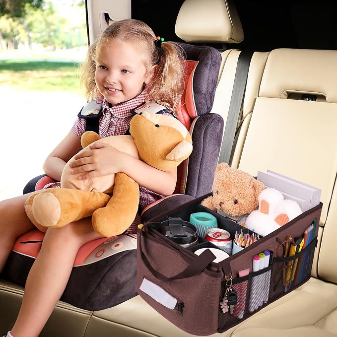 HEYSKAY Backseat Car Organizer Car Caddy Passenger Seat Organizer for Kids | Collapsible Small Car Storage, Console Front Seat Car Organizer for Truck, SUV and Minivan, Adjustable Compartment Space