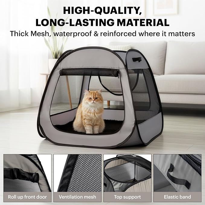 LAFYETTE. - US Based, Portable Cat Playpen, Trapezoidal Stable Design, Foldable Pet Tent for Indoor Outdoor Use, Cat Dog Play Enclosure, Kitten Puppy Kennel Crate, Pet House, Easy Setup, 33" x 26.5"