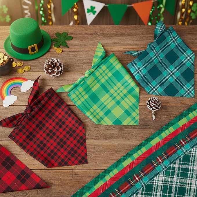 Abbylike 50 Pcs Christmas Plaid Dog Bandanas Bulk Red and Green Gingham Bandanas for Dogs Triangle Kerchief Bib Scarf for Pet Xmas Party Costume Photo Props Accessories, 25 Styles(25.6 x 17.7 x 17.7)