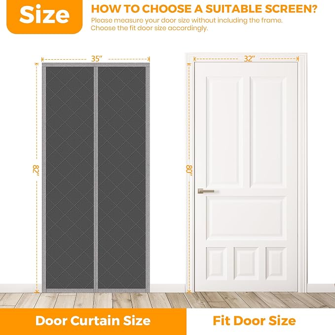 NABOWAN Magnetic Thermal Insulated Door Curtain for Winter - Fits Door Size 32" x 80", Keeps the Heat Inside the Area, Thicken Oxford Fabric & Multi-Layer Cotton, Screen Door Insulation Blanket Cover