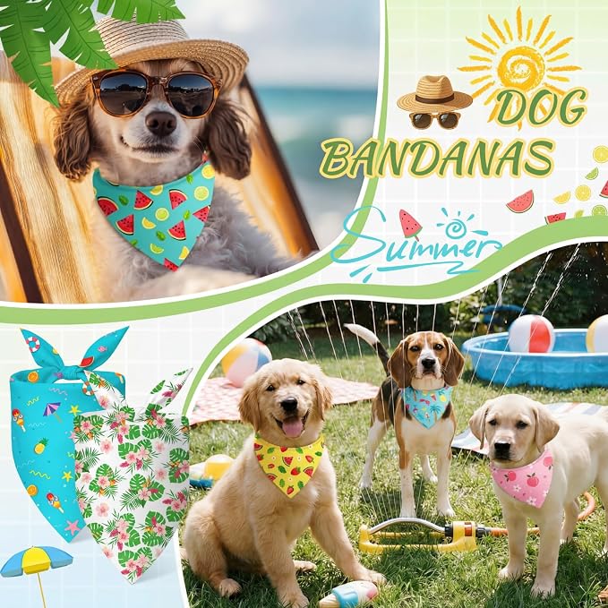 Abbylike 50 Pieces Summer Themed Dog Bandanas Bulk Hawaiian Dog Bandanas for Pets Triangle Kerchief Scarf Bibs Set for Summer Pets Dogs Party Costume Accessories, 25 Styles (19.7 x 13.8 x 13.8)