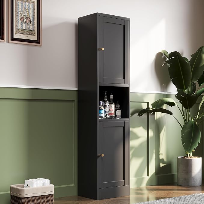 67" H Tall Bathroom Cabinet,Narrow Pantry Cabinet,Black Metal Cabinets,Slim Pantry Storage Cabinet,Narrow Kitchen Storage Cabinet,Thin Pantry Cabinets for Living Room Dining Room