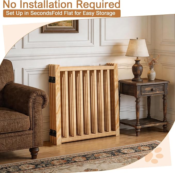 YOCAN Non-Painted Wooden Freestanding Dog Gates -4 Panel H:23” | Pet Gate for The House,Doorways, Stairs,Wood Dog Fences Indoor Pet Gate,Step Over Fence