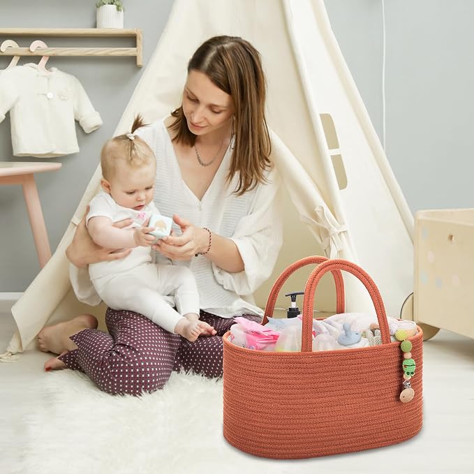 COMSE Large Cotton Rope Baby Diaper Caddy Organizer, Autumn Glaze