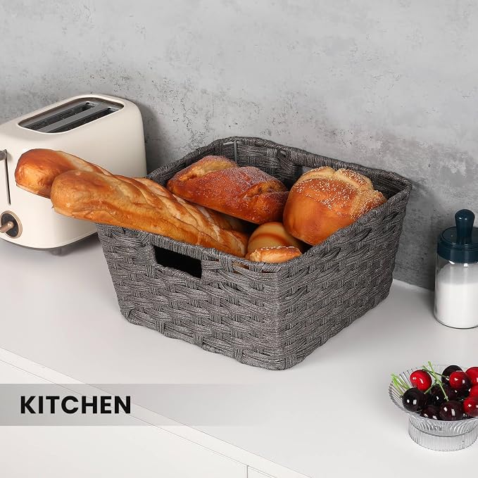 2-Pack Plastic Wicker Storage Baskets for Bathroom, 12"x12"x6", Dark Grey | onlytak Woven Storage Baskets, Stackable & Durable, for Shelves, Closet, Toilet Paper, Home Organizing