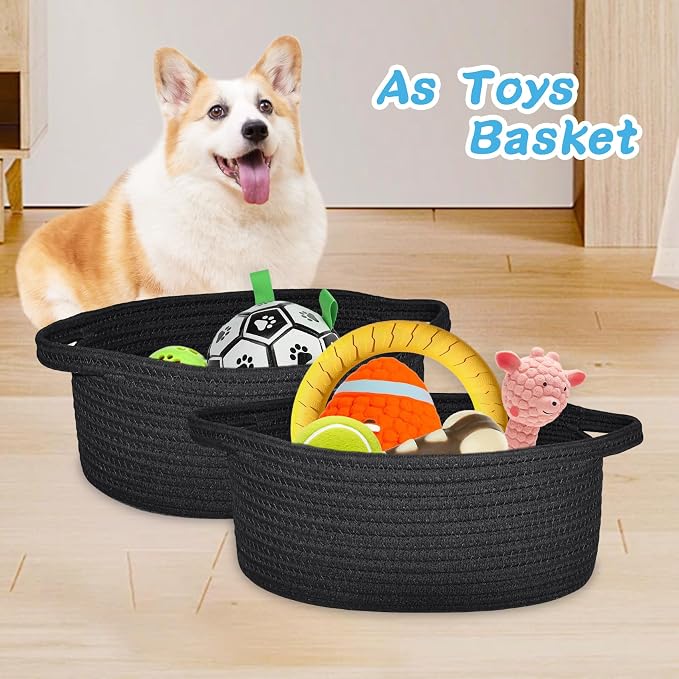 ABenkle Small Basket Empty Gift Basket, Decorative Boho Rope Woven Nursery Storage Organizer Dog Toy Baskets for Baby Showers Christmas Easter with Gift Bags and Ribbons, 12"X 8" X 5"