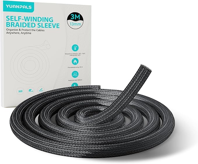 Cable Tidy Sleeve, 13mm(0.51") - 3m(9.84ft) Cable Management Tube for PC/TV, Self-Winding Wire Tidy Organiser for Home, Office(Black)