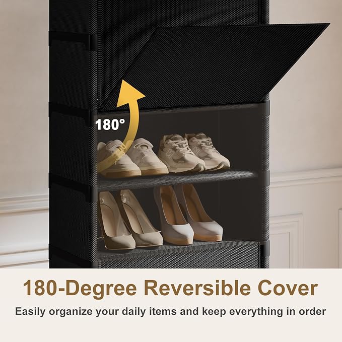 9 Tier Shoe Cabinet with Door, 18-Pair Rack for Closet Black | Non-Woven & Metal Frame, Stable, Door Blocks Dust & Pets, DIY Split for Spaces, Easy Assembly