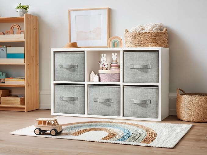 LayerSpace 4 Pack Foldable Fabric Closet Storage Bins, 11Inch Organizer Cubes with Handles, Linen Storage Boxes for Clothes, Toys, Books and Home Organization,Gray | Thickened Rigid PP Panels, Cotton-linen Shelf Baskets, Measure 11"L x 11"W x 11"H for ...