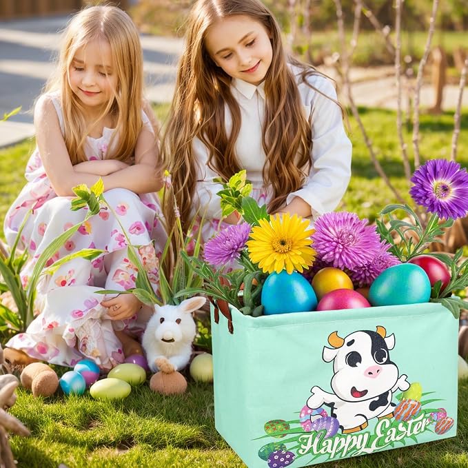 Cow Easter Basket for Kid Large Empty Baby Rectangular Cute Easter Gift Storage Basket Bunny Eggs Décor (Cow)