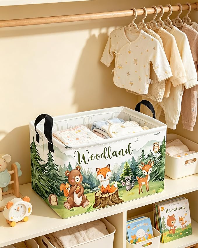 Essme Rectangular Animal Basket,Kids Storage Bins Organizer with Handles for Girls Room Decor, Gift Basket,Shelf Basket.(Tree Animal)