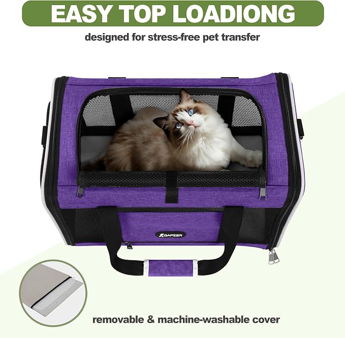 GAPZER Pet Carrier for Cat 18x11x11 Inch, Top Load Small Dog Car Ride Crate | 4-Sided-Ventilated Kitten Carry Purse, Soft Portable Pomeranian Cloth Kennel in Cabin, Kitty Taxi Bag FAA Complaint Car Seat