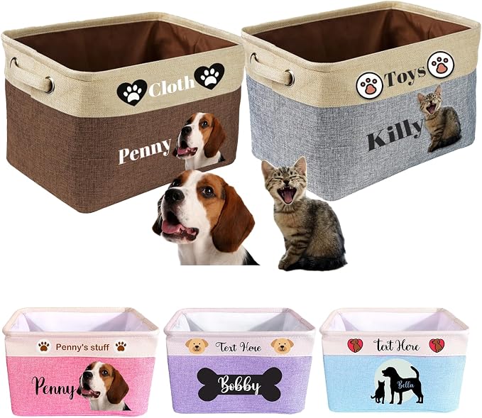 Personalized Dog Toy Storage Basket with Pet Name - Custom Collapsible Puppy Bin, Durable Fabric Toy Box for Dogs & Cats, Sturdy Handles for Home Organization