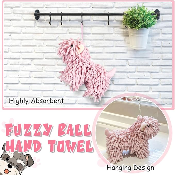 Tegeme 1 Pcs Chenille Dog Hand Towel Fuzzy Dog Towel Absorbent Microfiber Soft for Bathroom Kitchen Washstand (Pink)