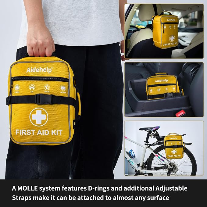 520 Pieces Premium First Aid Kit - Large Emergency Medical Kit for Survival, Car, Home, Travel, Camping, Backpack, Hiking, School (Yellow)