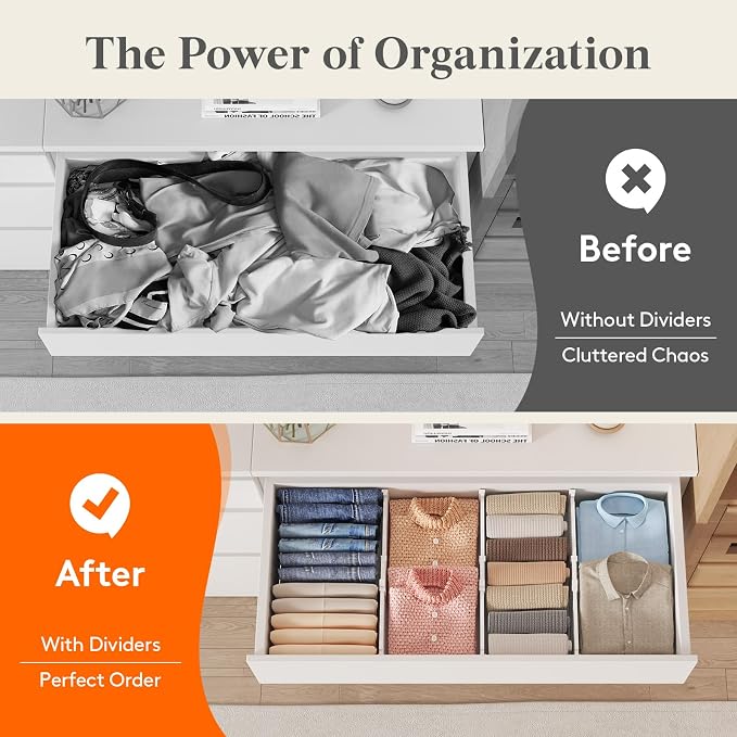 Lifewit 5" Tall Drawer Dividers, Adjustable Deep Drawer Organizer Clothes | 11.5"-18.5" Expandable Plastic Separators for Dresser, Kitchen, Cabinet, Nursery, Office, Socks & Underwear Storage, 6 Pack