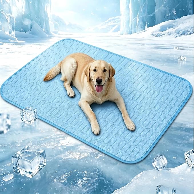 Dog Cooling Mat for Dogs, 40 x 28 in Ice Silk Pet Cooling Pad, Blue | Cool-touch ice silk cooling mat, micro-hole fabric, washable non-slip dog cooling pad for crates, beds, cars, floors