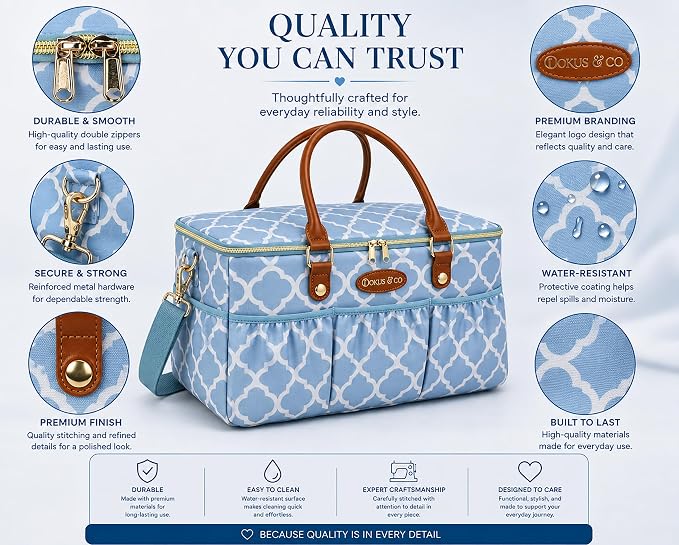 DOKUS & CO Luxe Diaper Caddy Organizer, Extra Large Collapsible Nursery Storage Tote for Baby Essentials & Travel