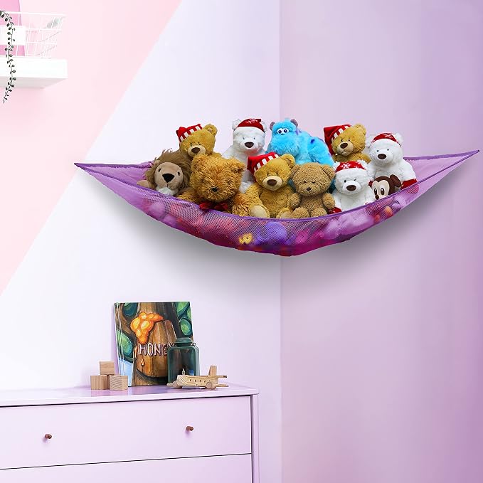 Simple Houseware 2 Pack Stuffed Animal Toy Hammock Net, Purple | Jumbo Size Corner Wall Storage for Kids Room