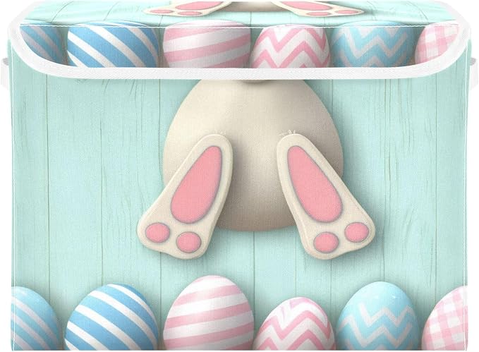 Easter Bunny Storage Bins with Lids and Carrying Handle,Foldable Storage Boxes Organizer Containers Baskets Cube with Cover for Home Bedroom Closet Office