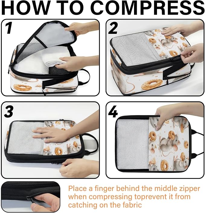 Cute Mouse Compression Packing Cubes Mouse 6 Set Travel Packing Cubes for Suitcases Lightweight Expandable Organizers