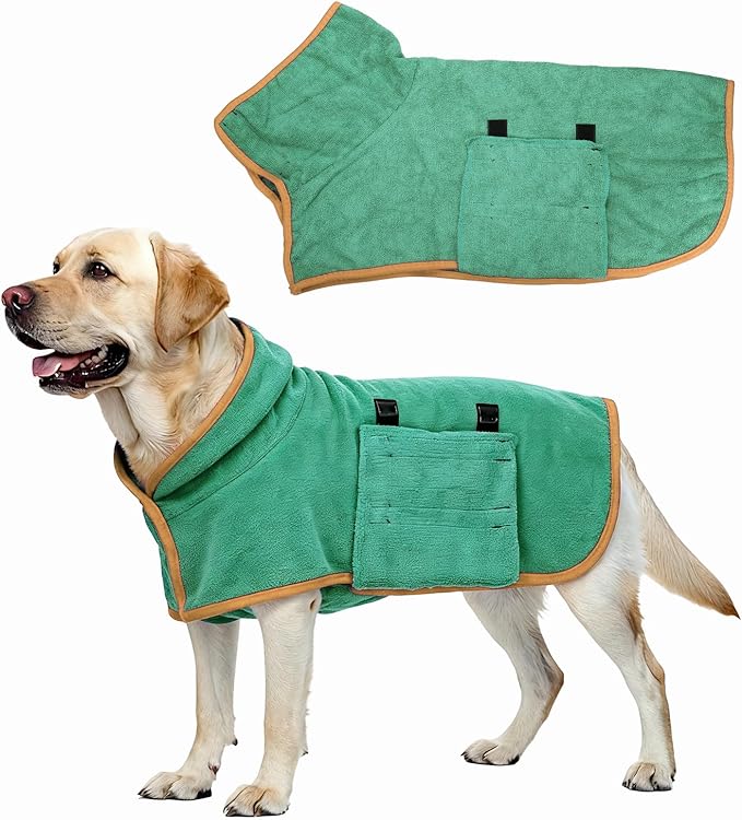 Dog Drying Coat, Dog Robes for After Bath Bathrobe Super Absorbent Towel Soft Adjustable, (S, Dark Green), Intended for Fast Drying Warm Keeping Pet Cats Kitten Puppies