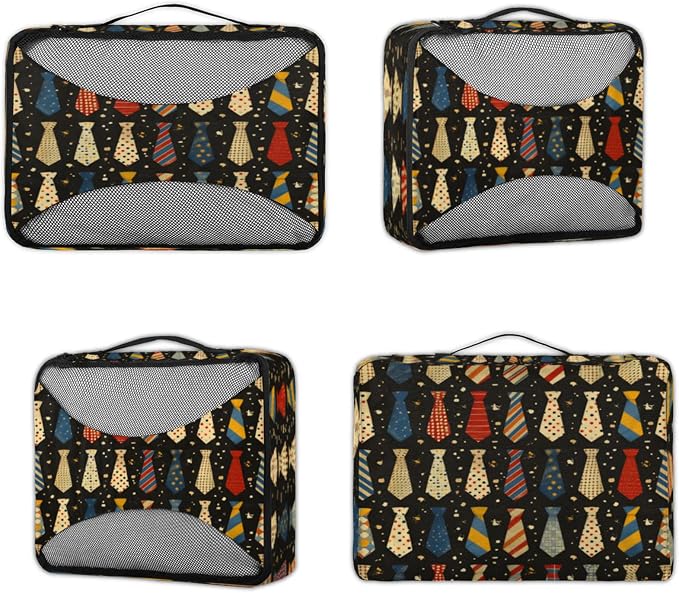 4 Set Packing Cubes for Travel, Happy Father's Day Packing Cubes for Women, Travel Luggage Packing Organizers, Packing Cube Set, Cute Necktie