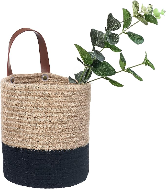 Wall Hanging Storage Basket, Woven Plant Holder for Organizing, 6.3” x 7" | Small decorative basket for towels, and toys, flowers. Hanging storage organizer for wall decor and home organization.